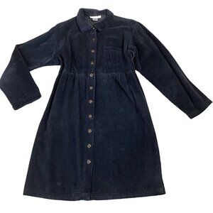 J. Jill Wide Wale Black Corduroy Button Up Shirt Dress S 302F